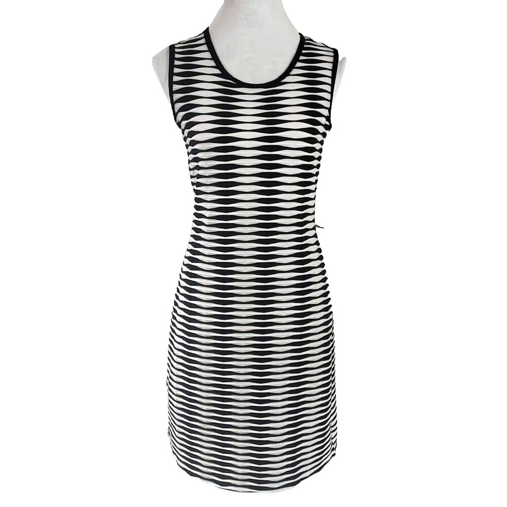 Beige by eci Dress Sheath Stretch Sleeveless Womens Size 4 Black White Striped
